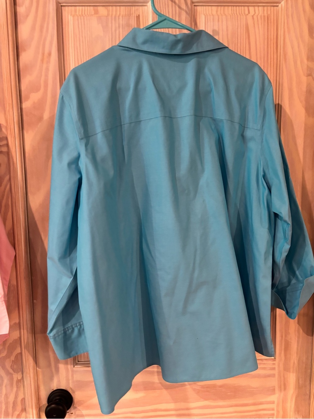 Foxcroft Turquoise Button-Front Blouse - Picture 2 of 3